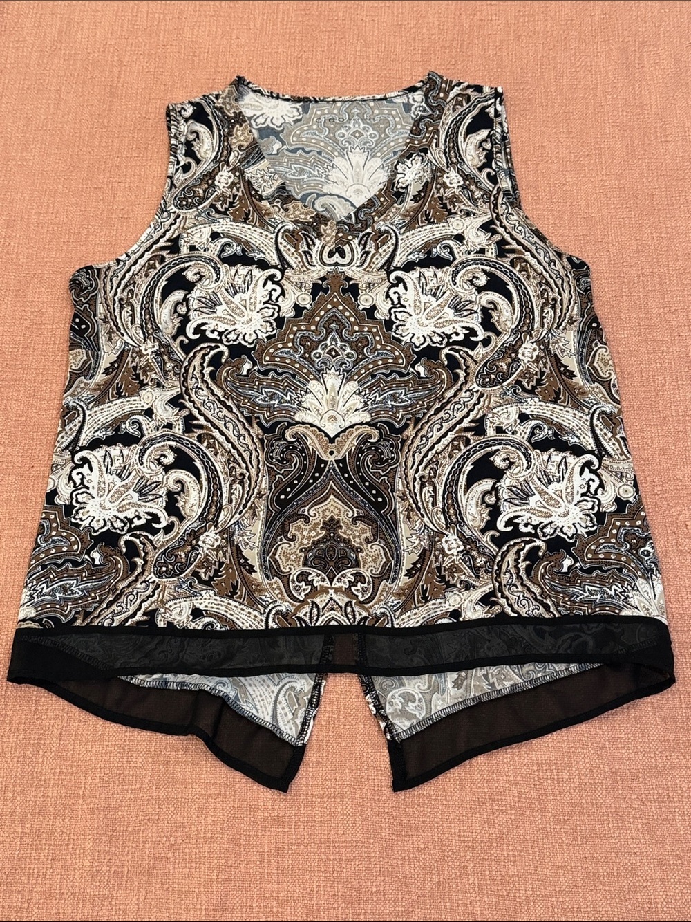 Large wm’s cleo petites Sleeveless Paisley Print Blouse in Black, Brown, Cream